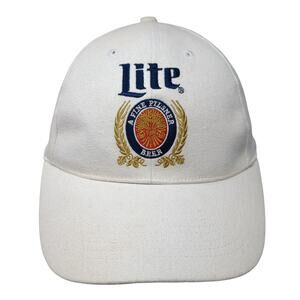 Miller Lite A Fine Pilsner Beer Snapback Hat White One Size Embroidered